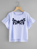 Pijo Striped Embroidery Blouse