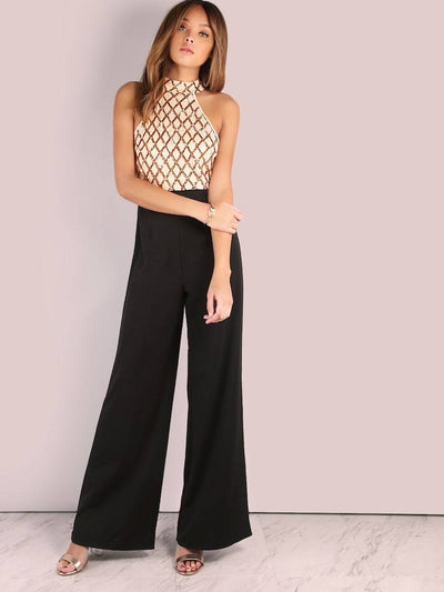 Sequin<b style="color:White;"><font size="1"> -</font></b>Diamond<b style="color:White;"><font size="1"> -</font></b>Tailored Wide Leg Jumpsuit