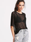 Drop<b style="color:White;"><font size="1"> -</font></b>Shoulder Boxy Sheer Mesh Top