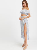 Bardot<b style="color:White"><font size="1"> -</font></b>Floral Print Crop Top With Slit Side Skirt