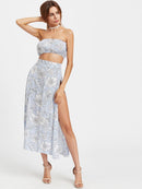 Bardot<b style="color:White"><font size="1"> -</font></b>Floral Print Crop Top With Slit Side Skirt