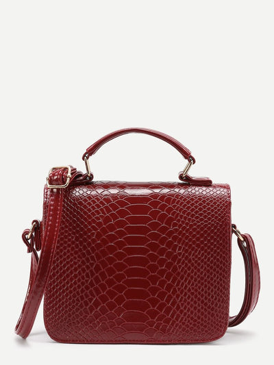 Metal<b style="color:White;"><font size="1"> -</font></b>Detail<b style="color:White;"><font size="1"> -</font></b>Snakeskin Print PU Shoulder Bag