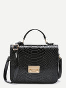 Metal<b style="color:White;"><font size="1"> -</font></b>Detail<b style="color:White;"><font size="1"> -</font></b>Snakeskin Print PU Shoulder Bag