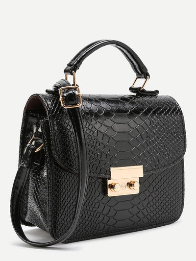 Metal<b style="color:White;"><font size="1"> -</font></b>Detail<b style="color:White;"><font size="1"> -</font></b>Snakeskin Print PU Shoulder Bag