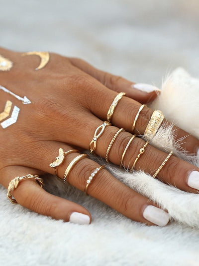 Gold<b style="color:White;"><font size="1"> -</font></b>Plated Embellished Ring Set