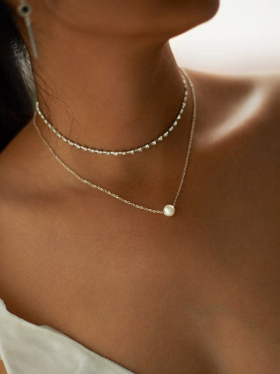 Faux<b style="color:White;"><font size="1"> -</font></b>Pearl<b style="color:White;"><font size="1"> -</font></b>Pendant Rhinestone Choker Necklace 2pcs