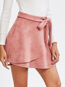 Self<b style="color:White;"><font size="1"> -</font></b>Belted<b style="color:White;"><font size="1"> -</font></b>Suede Staggered Skirt