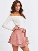 Self<b style="color:White;"><font size="1"> -</font></b>Belted<b style="color:White;"><font size="1"> -</font></b>Suede Staggered Skirt