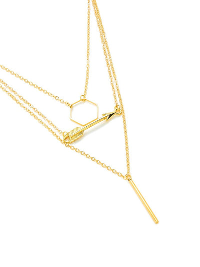 Open<b style="color:White;"><font size="1"> -</font></b>Hexagonal<b style="color:White;"><font size="1"> -</font></b>& Arrow Pendant Layered Necklace