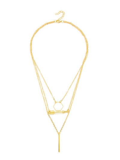 Open<b style="color:White;"><font size="1"> -</font></b>Hexagonal<b style="color:White;"><font size="1"> -</font></b>& Arrow Pendant Layered Necklace