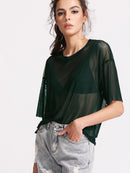 Drop<b style="color:White;"><font size="1"> -</font></b>Shoulder Boxy Sheer Mesh Top