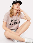 Slogan<b style="color:White;"><font size="1"> -</font></b>Print Cuffed T-shirt