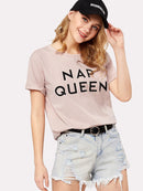 Slogan<b style="color:White;"><font size="1"> -</font></b>Print Cuffed T-shirt