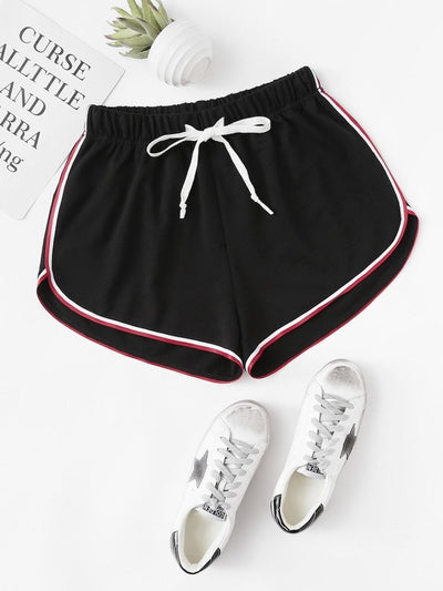 Striped<b style="color:White;"><font size="1"> -</font></b>Dolphin Hem Drawstring Shorts