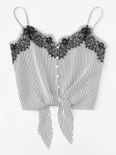 Lace<b style="color:White;"><font size="1"> -</font></b>Insert<b style="color:White;"><font size="1"> -</font></b>Knot Front Striped Cami Top