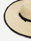 Fringe<b style="color:White;"><font size="1"> -</font></b>Trim Straw Floppy Hat