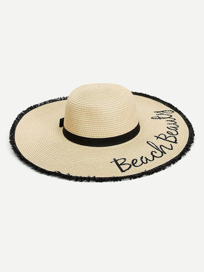 Fringe<b style="color:White;"><font size="1"> -</font></b>Trim Straw Floppy Hat