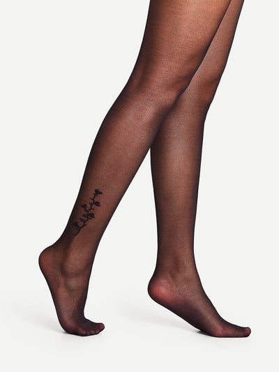 Flower<b style="color:White;"><font size="1"> -</font></b>Side Pattern Pantyhose Stockings