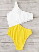 Two Tone Cut Out One Piece Swimsuit