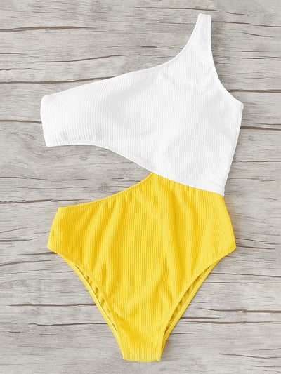 Two Tone Cut Out One Piece Swimsuit