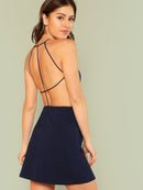 Strappy<b style="color:White;"><font size="1"> -</font></b>Back Solid Halter Dress