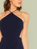 Strappy<b style="color:White;"><font size="1"> -</font></b>Back Solid Halter Dress