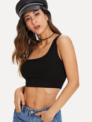 One<b style="color:White;"><font size="1"> -</font></b>Shoulder Rib-knit Crop Top