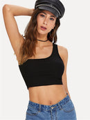 One<b style="color:White;"><font size="1"> -</font></b>Shoulder Rib-knit Crop Top