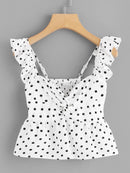 Twist<b style="color:White;"><font size="1"> -</font></b>Front<b style="color:White;"><font size="1"> -</font></b>Polka Dot Crop Peplum Top