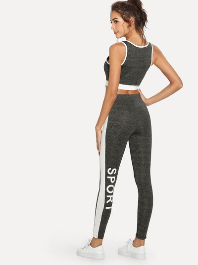 Contrast<b style="color:White;"><font size="1"> -</font></b>Panel Sporty Bra and Leggings Set