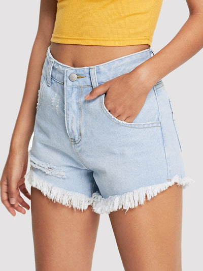 Faded<b style="color:White;"><font size="1"> -</font></b>Raw Hem Denim Shorts