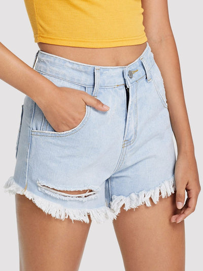 Faded<b style="color:White;"><font size="1"> -</font></b>Raw Hem Denim Shorts