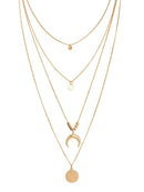 Moon & <b style="color:White;"><font size="1"> -</font></b>Round Pendant Layered Chain Necklace