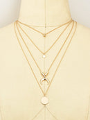 Moon & <b style="color:White;"><font size="1"> -</font></b>Round Pendant Layered Chain Necklace