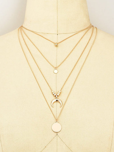 Moon & <b style="color:White;"><font size="1"> -</font></b>Round Pendant Layered Chain Necklace