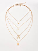 Moon & <b style="color:White;"><font size="1"> -</font></b>Round Pendant Layered Chain Necklace