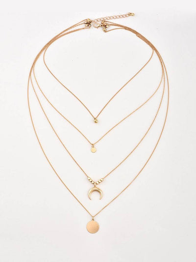 Moon & <b style="color:White;"><font size="1"> -</font></b>Round Pendant Layered Chain Necklace