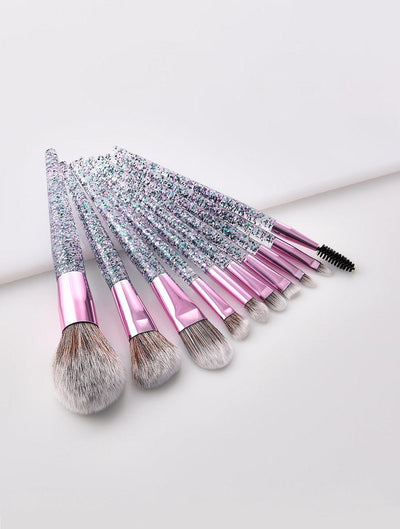 Glitter<b style="color:White;"><font size="1"> -</font></b>Handle Makeup Brush 10pcs