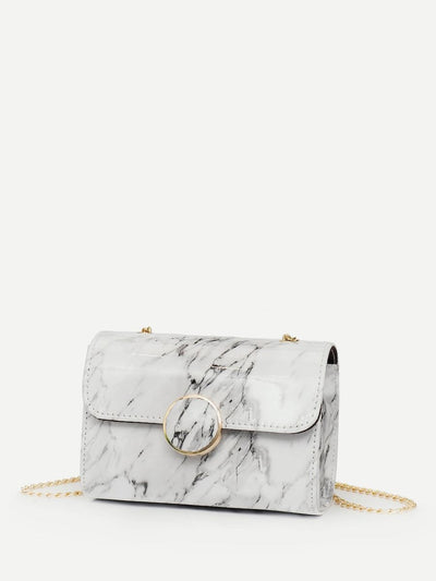 Metal<b style="color:White;"><font size="1"> -</font></b>Ring<b style="color:White;"><font size="1"> -</font></b>Decor Marble Print Chain Bag