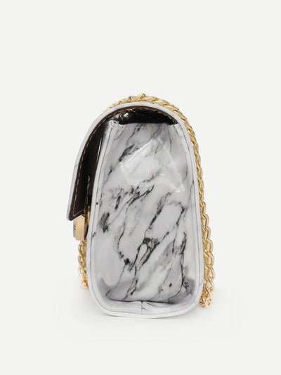 Metal<b style="color:White;"><font size="1"> -</font></b>Ring<b style="color:White;"><font size="1"> -</font></b>Decor Marble Print Chain Bag