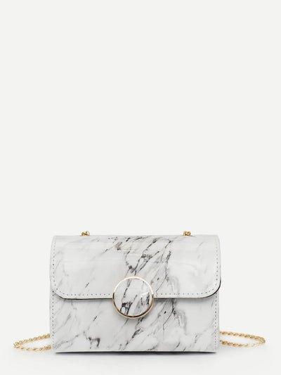 Metal<b style="color:White;"><font size="1"> -</font></b>Ring<b style="color:White;"><font size="1"> -</font></b>Decor Marble Print Chain Bag