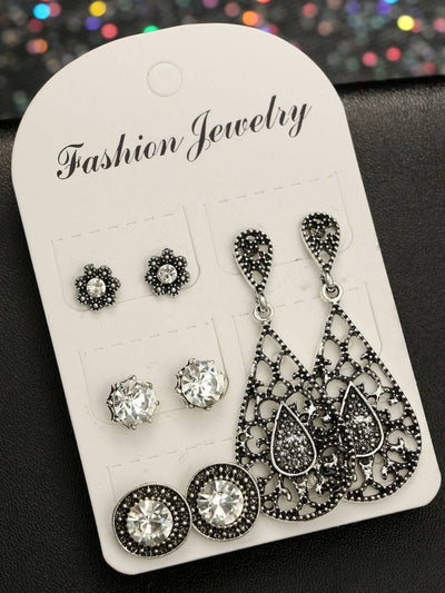 Hollow<b style="color:White;"><font size="1"> -</font></b>Rhinestone Earrings 4pairs