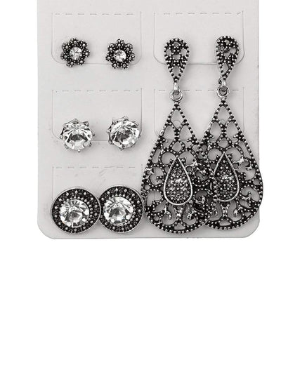 Hollow<b style="color:White;"><font size="1"> -</font></b>Rhinestone Earrings 4pairs