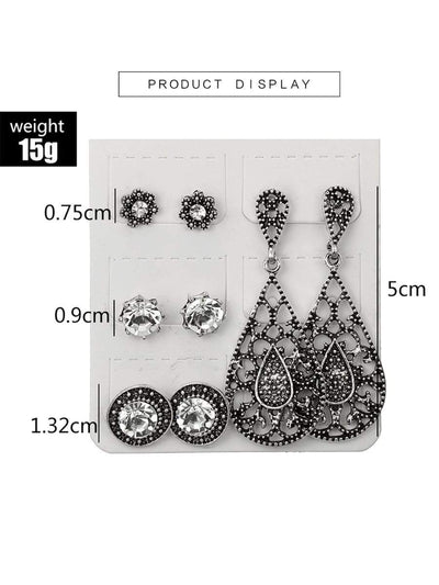 Hollow<b style="color:White;"><font size="1"> -</font></b>Rhinestone Earrings 4pairs