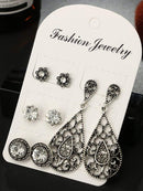 Hollow<b style="color:White;"><font size="1"> -</font></b>Rhinestone Earrings 4pairs