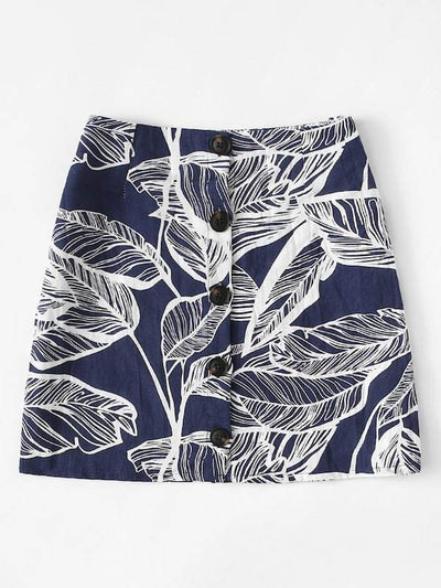 Leaves<b style="color:White;"><font size="1"> -</font></b>Print Button Front Skirt