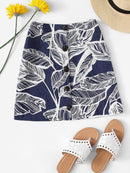 Leaves<b style="color:White;"><font size="1"> -</font></b>Print Button Front Skirt