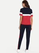 Color-block<b style="color:White;"><font size="1"> -</font></b>Tee<b style="color:White;"><font size="1"> -</font></b>& Drawstring Waist Pants Set