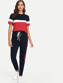 Color-block<b style="color:White;"><font size="1"> -</font></b>Tee<b style="color:White;"><font size="1"> -</font></b>& Drawstring Waist Pants Set