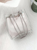 Clear<b style="color:White;"><font size="1"> -</font></b>Chain<b style="color:White;"><font size="1"> -</font></b>Tote Bag With Inner Pouch